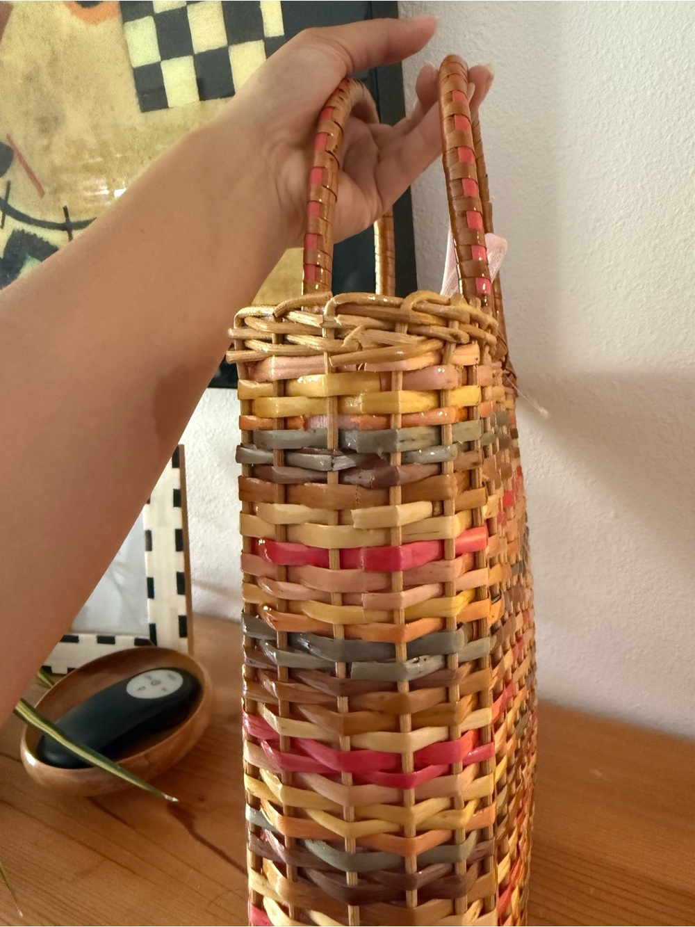 Moschino Multicolor raffia Woven Straw Tote with Pink and Yellow Accents - Picture 5 of 6